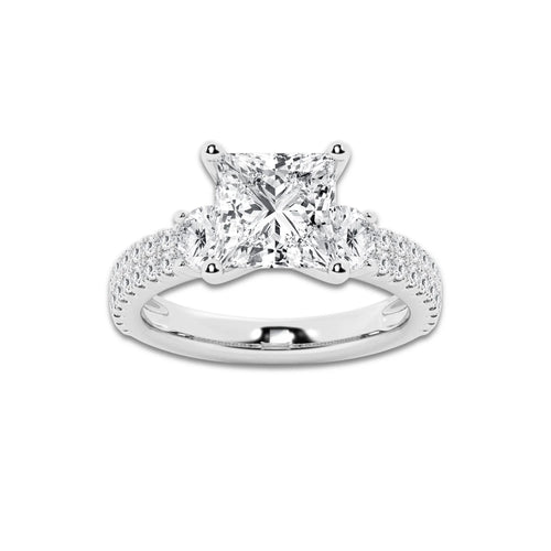 4.00 ctw Princess Lab-Grown Diamond Three Stone Double Row Engagement Ring in Platinum for Women | E Color, VS1 Clarity, IGI Certified 3.00 ct Center Diamond
