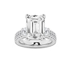 8.96 ctw Emerald Lab-Grown Diamond Three Stone Double Row Engagement Ring in Platinum for Women | D Color, VVS1 Clarity, IGI Certified 8.00 ct Center Diamond