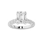1.94 ctw Emerald Lab-Grown Diamond Twisted Band Engagement Ring in 14K White Gold for Women | Colorless E, VS1 Clarity, IGI Certified 1.50 ct Center Diamond