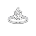 3.40 ctw Pear Lab-Grown Diamond Pave Engagement Ring in 14K White Gold for Women | E Color, VS1 Clarity, IGI Certified 3.00 ct Center Diamond