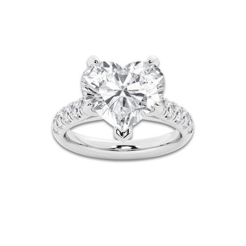 6.55 ctw Heart Lab-Grown Diamond Pave Engagement Ring in 14K White Gold for Women | D Color, VVS1 Clarity, IGI Certified 6.00 ct Center Diamond