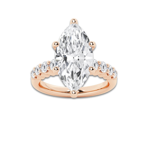 6.66 Ct Marquise Lab-Grown Diamond Half Eternity Engagement Ring in 14K Rose Gold for Female, Colorless (E), VS1 Clarity | IGI Certified, 6.00 Ct Center Diamond