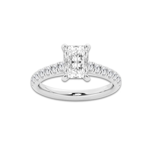 1.91 ctw Radiant Lab-Grown Diamond Pave Engagement Ring in Platinum for Women | E Color, VS1 Clarity, IGI Certified 1.50 ct Center Diamond