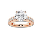 3.00 ctw Round Lab-Grown Diamond Split-Prong Set Side Stone Engagement Ring in 14K Rose Gold for Women | Colorless D, VVS1 Clarity, IGI Certified 2.00 ct Center Diamond