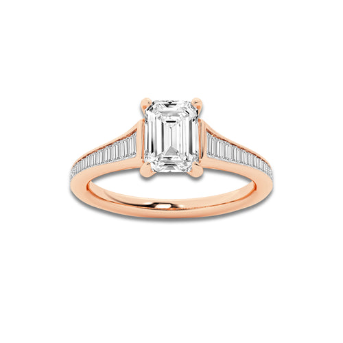 Rachel 1 1/3 ctw Emerald Lab Grown Diamond Baguette Engagement Ring 14K Rose Gold, D, VVS | IGI Certified, 1 ct Center