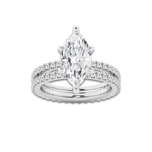 3.89 ctw Marquise Lab-Grown Diamond Double Row Diamond Engagement Ring in 14K White Gold for Women | Colorless E, VS1 Clarity, IGI Certified 3.00 ct Center Diamond