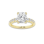 3.02 Ct Elongated Cushion Lab-Grown Diamond Half Eternity Engagement Ring in 14K Yellow Gold for Female, Colorless (E), VS1 Clarity | IGI Certified, 2.50 Ct Center Diamond