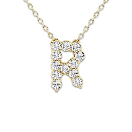 2/5 ctw Round Lab Grown Diamond Initial R Personalized Pendant 14K Yellow Gold, DE, VS1