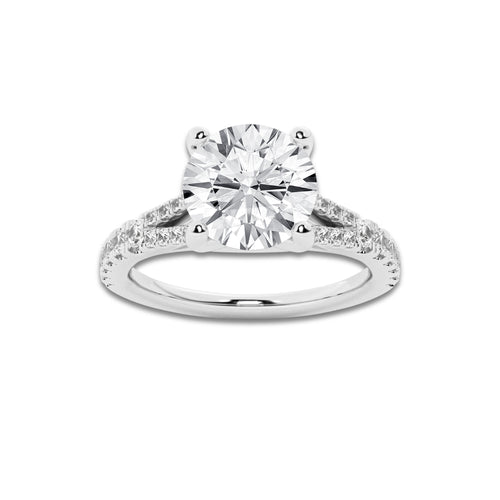 2.33 ctw Round Lab-Grown Diamond Split Shank Side Stone Engagement Ring in Platinum for Women | Colorless E, VS1 Clarity, IGI Certified 2.00 ct Center Diamond