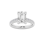 3.40 ctw Emerald Lab-Grown Diamond Pave Engagement Ring in 14K White Gold for Women | D Color, VVS1 Clarity, IGI Certified 3.00 ct Center Diamond