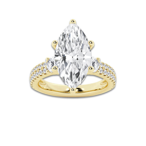 5.96 ctw Marquise Lab-Grown Diamond Three Stone Double Row Engagement Ring in 14K Yellow Gold for Women | E Color, VS1 Clarity, IGI Certified 5.00 ct Center Diamond