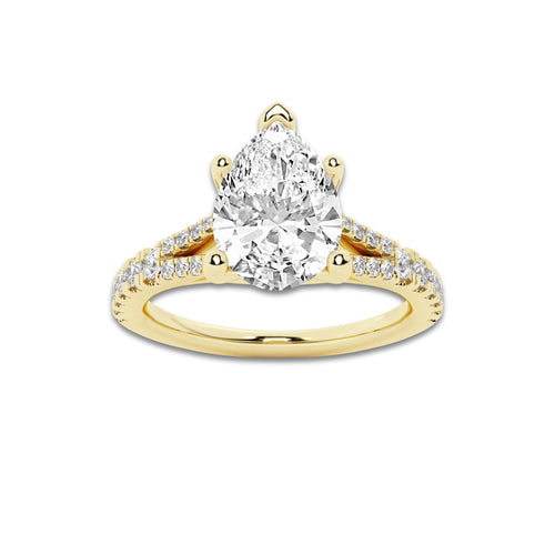 1.83 ctw Pear Lab-Grown Diamond Split Shank Side Stone Engagement Ring in 14K Yellow Gold for Women | Colorless E, VS1 Clarity, IGI Certified 1.50 ct Center Diamond