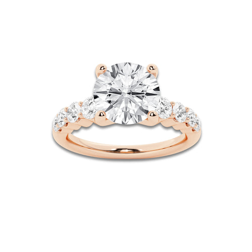 2.04 ctw Round Lab-Grown Diamond Side Stone Engagement Ring in 14K Rose Gold for Women | Colorless E, VS1 Clarity, IGI Certified 1.50 Ct Center Diamond