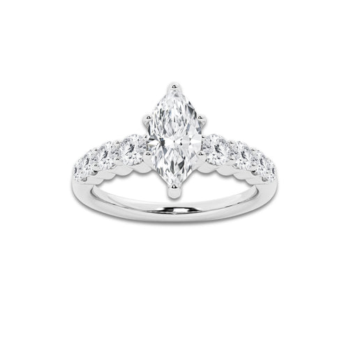 1.29 ctw Marquise Lab-Grown Diamond Side Stone Engagement Ring in 14K White Gold for Women | Colorless E, VS1 Clarity, IGI Certified 0.75 Ct Center Diamond