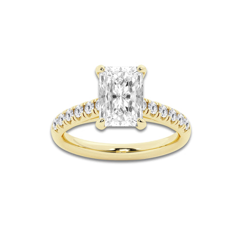 2.90 ctw Radiant Lab-Grown Diamond Pave Engagement Ring in 14K Yellow Gold for Women | D Color, VVS1 Clarity, IGI Certified 2.50 ct Center Diamond