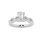1.25 ctw Emerald Lab-Grown Diamond Twisted Shank Engagement Ring in 14K White Gold for Women | D Color, VVS1 Clarity, IGI Certified 1.00 ct Center Diamond