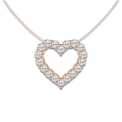 1 1/2 ctw Round Lab Grown Diamond Heart Pendant With Adjustable Chain 14K Rose Gold, DE, VS1