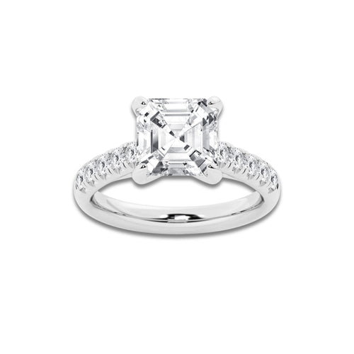 3.93 ctw Asscher Lab-Grown Diamond Pave Engagement Ring in Platinum for Women | E Color, VS1 Clarity, IGI Certified 3.50 ct Center Diamond
