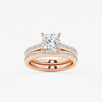 Synergy 2 3/4 ctw Cushion Lab Grown Diamond Baguette and Princess Side Stone Bridal Set 14K Rose Gold, E, VS1 | IGI Certified, 2 ct Center