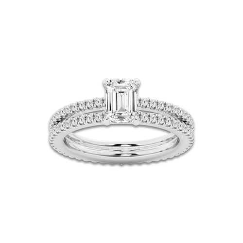 1.69 ctw Emerald Lab-Grown Diamond Double Row Diamond Engagement Ring in Platinum for Women | Colorless D, VVS1 Clarity, IGI Certified 1.00 ct Center Diamond