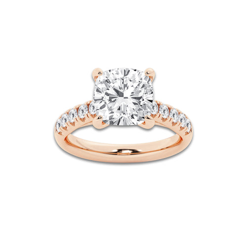 4.43 ctw Cushion Lab-Grown Diamond Pave Engagement Ring in 14K Rose Gold for Women | D Color, VVS1 Clarity, IGI Certified 4.00 ct Center Diamond
