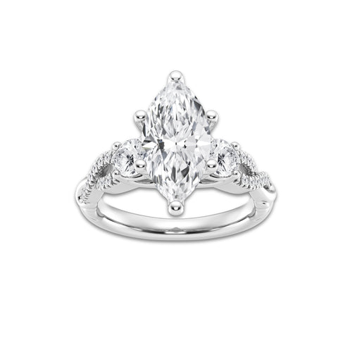 3.10 ctw Marquise Lab-Grown Diamond Side Stone Engagement Ring in Platinum for Women | Colorless E, VS1 Clarity, IGI Certified 2.50 ct Center Diamond