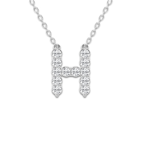 2/5 ctw Round Lab Grown Diamond Initial H Personalized Pendant 14K White Gold, DE, VS1