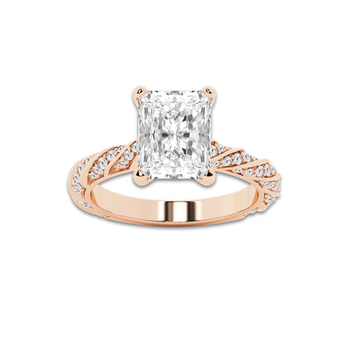 7.42 ctw Radiant Lab-Grown Diamond Twisted Band Engagement Ring in 14K Rose Gold for Women | Colorless E, VS1 Clarity, IGI Certified 7.00 ct Center Diamond