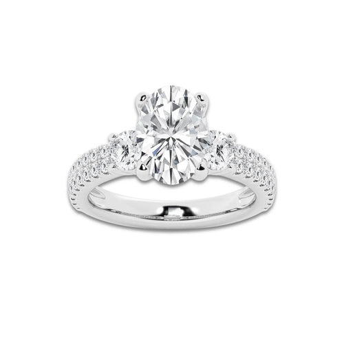 3.50 ctw Oval Lab-Grown Diamond Three Stone Double Row Engagement Ring in Platinum for Women | E Color, VS1 Clarity, IGI Certified 2.50 ct Center Diamond