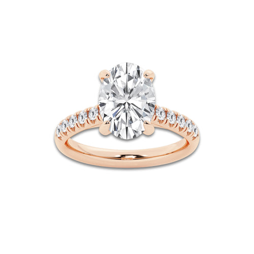 3.40 ctw Oval Lab-Grown Diamond Pave Engagement Ring in 14K Rose Gold for Women | D Color, VVS1 Clarity, IGI Certified 3.00 ct Center Diamond