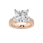 7.96 ctw Princess Lab-Grown Diamond Three Stone Double Row Engagement Ring in 14K Rose Gold for Women | E Color, VS1 Clarity, IGI Certified 7.00 ct Center Diamond