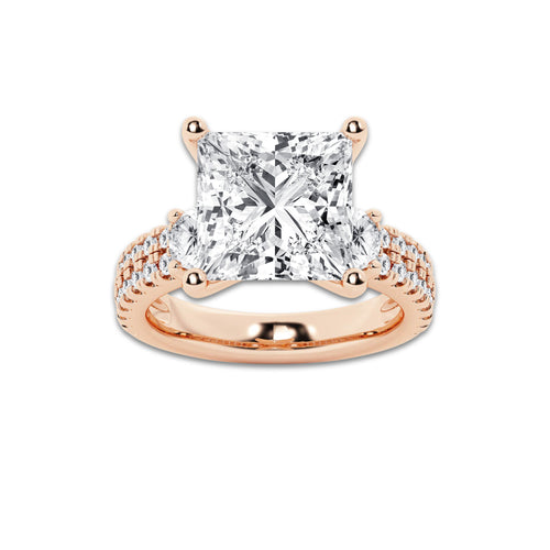 7.96 ctw Princess Lab-Grown Diamond Three Stone Double Row Engagement Ring in 14K Rose Gold for Women | E Color, VS1 Clarity, IGI Certified 7.00 ct Center Diamond