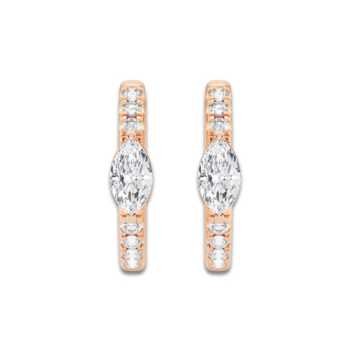 3/4 ctw Marquise Lab Grown Diamond Petite Huggie Hoop Earrings 14K Rose Gold, DE, VS1