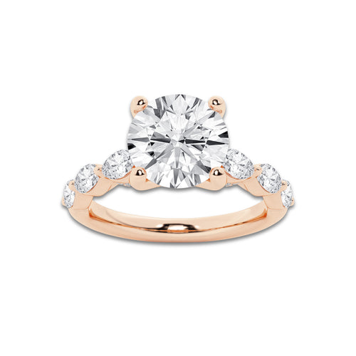 7.48 ctw Round Lab-Grown Diamond Marquise Side Stone Engagement Ring in 14K Rose Gold for Women | Colorless D, VVS1 Clarity, IGI Certified 7.00 ct Center Diamond