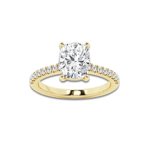 2.78 ctw Elongated Cushion Lab-Grown Diamond Hidden Halo Side Stone Engagement Ring in 18K Yellow Gold for Women | Colorless D, VVS1 Clarity, IGI Certified 2.50 ct Center Diamond