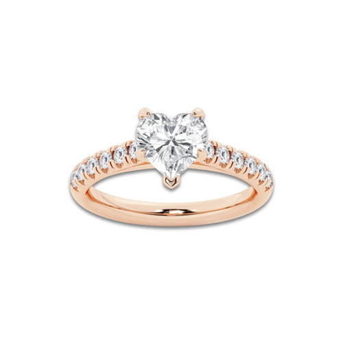 1.91 ctw Heart Lab-Grown Diamond Pave Engagement Ring in 14K Rose Gold for Women | D Color, VVS1 Clarity, IGI Certified 1.50 ct Center Diamond