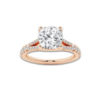 1.83 ctw Cushion Lab-Grown Diamond Split Shank Side Stone Engagement Ring in 14K Rose Gold for Women | Colorless E, VS1 Clarity, IGI Certified 1.50 ct Center Diamond