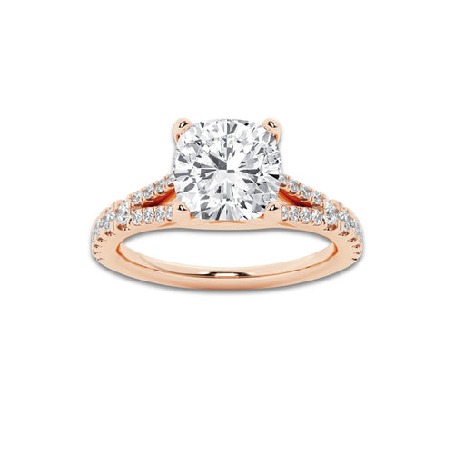 1.83 ctw Cushion Lab-Grown Diamond Split Shank Side Stone Engagement Ring in 14K Rose Gold for Women | Colorless E, VS1 Clarity, IGI Certified 1.50 ct Center Diamond