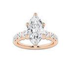 2.04 ctw Marquise Lab-Grown Diamond Side Stone Engagement Ring in 14K Rose Gold for Women | Colorless E, VS1 Clarity, IGI Certified 1.50 Ct Center Diamond