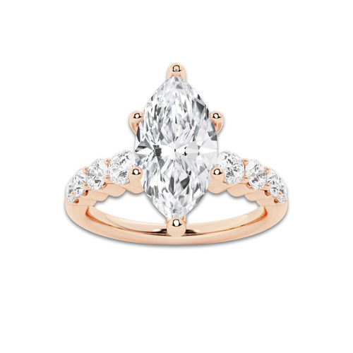 2.04 ctw Marquise Lab-Grown Diamond Side Stone Engagement Ring in 14K Rose Gold for Women | Colorless E, VS1 Clarity, IGI Certified 1.50 Ct Center Diamond