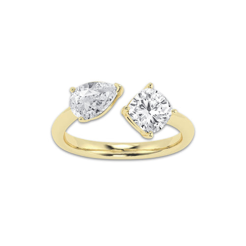Resonance 1 1/2 ctw Toi Et Moi Pear and Cushion Ring 14K Yellow Gold, E, VS1