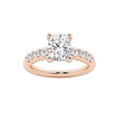2.52 ctw Elongated Cushion Lab-Grown Diamond Side Stone Engagement Ring in 14K Rose Gold for Women | Colorless D, VVS1 Clarity, IGI Certified 2.00 Ct Center Diamond