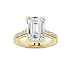 4.35 ctw Emerald Lab-Grown Diamond Hidden Halo Side Stone Engagement Ring in 18K Yellow Gold for Women | Colorless D, VVS1 Clarity, IGI Certified 4.00 ct Center Diamond