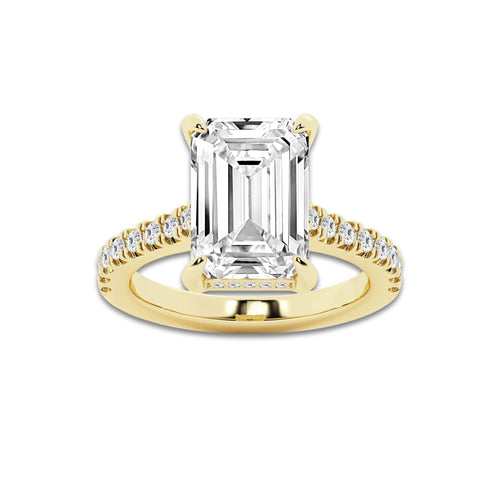 4.35 ctw Emerald Lab-Grown Diamond Hidden Halo Side Stone Engagement Ring in 18K Yellow Gold for Women | Colorless D, VVS1 Clarity, IGI Certified 4.00 ct Center Diamond