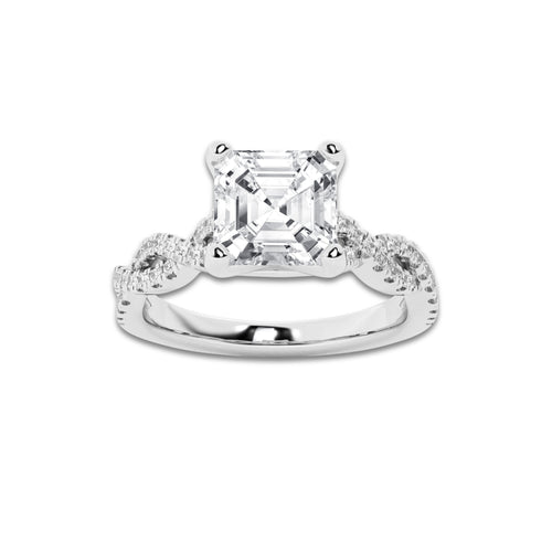 6.29 ctw Asscher Lab-Grown Diamond Twisted Shank Engagement Ring in Platinum for Women | D Color, VVS1 Clarity, IGI Certified 6.00 ct Center Diamond