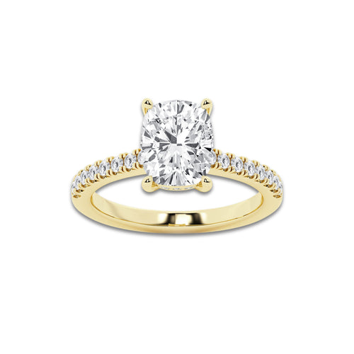 2.78 ctw Elongated Cushion Lab-Grown Diamond Hidden Halo Side Stone Engagement Ring in 18K Yellow Gold for Women | Colorless E, VS1 Clarity, IGI Certified 2.50 ct Center Diamond