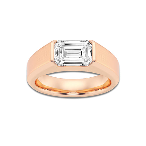 3 ctw Emerald Lab Grown Diamond Half Bezel Men's Solitaire Brushed Finish Wedding Band 14K Rose Gold, DE, VS1 | IGI Certified, 3 ct Center