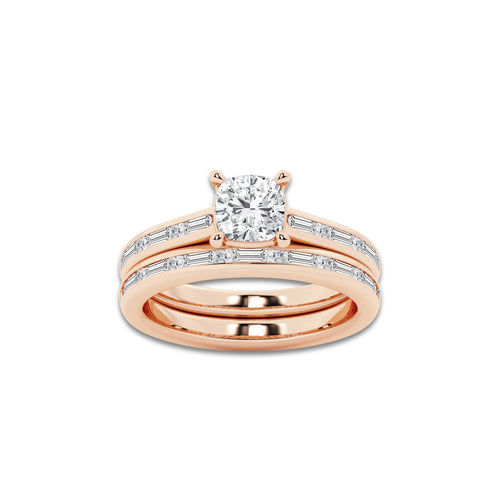 Synergy 1 3/4 ctw Cushion Lab Grown Diamond Baguette and Princess Side Stone Bridal Set 14K Rose Gold, D, VVS | IGI Certified, 1 ct Center