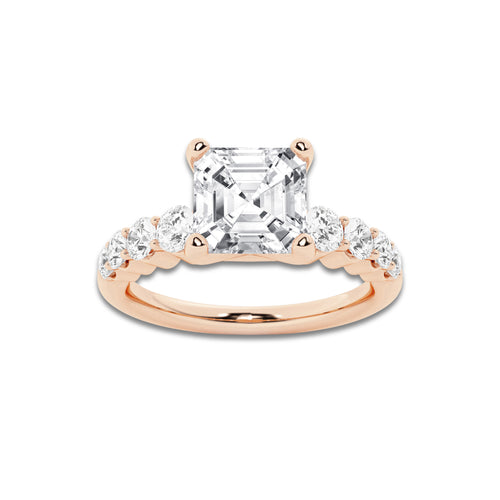 3.04 ctw Asscher Lab-Grown Diamond Side Stone Engagement Ring in 14K Yellow Gold for Women | Colorless D, VVS1 Clarity, IGI Certified 2.50 Ct Center Diamond