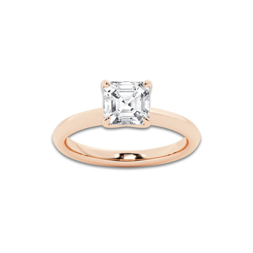 1 1/2 ctw Asscher Lab Grown Diamond Knife Edge Solitaire Engagement Ring 14K Rose Gold, E, VS1 | 1 1/2 ct Center